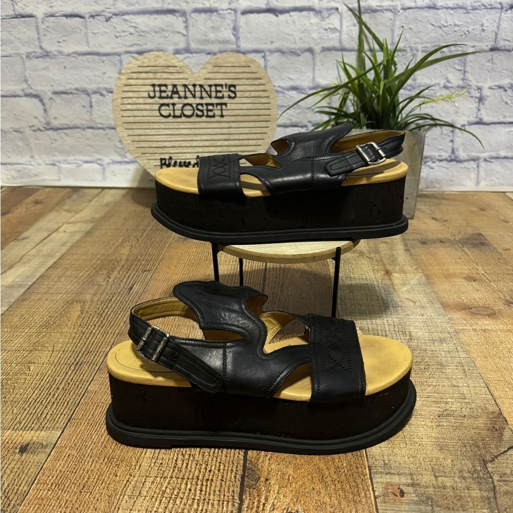 MM6 By Maison Martin Margiela black leather western flatform sandals 11